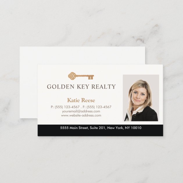 Gold Key Real Estate Agent Photo Business Card (back side)