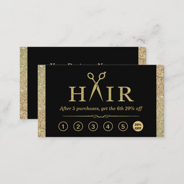 Gold Glitter Scissors Hair Salon Loyalty Punch (back side)