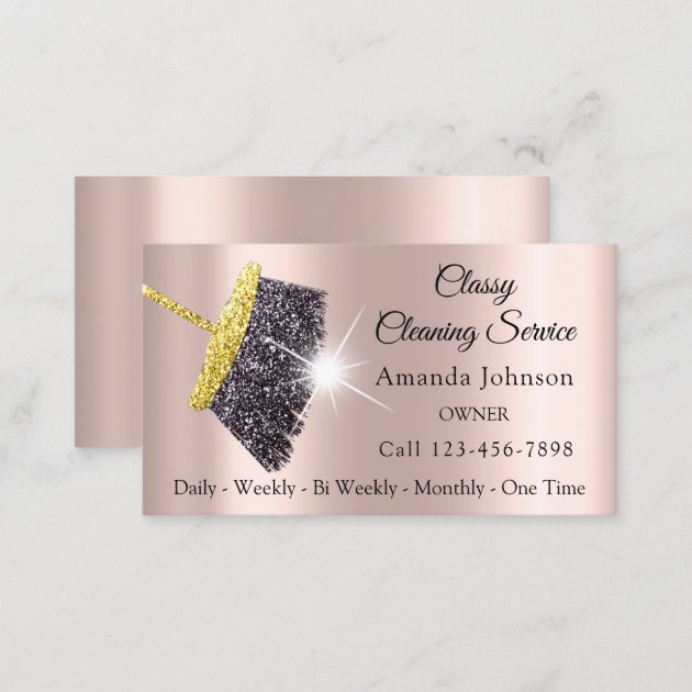 Classy Cleaning Service Maid Gold Silver Rose Business Card (back side)