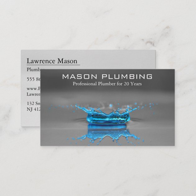 Blue Water Drop Splash - Plumbing - Business Card (back side)