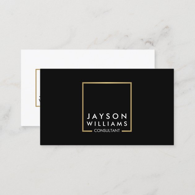 Professional Black and Faux Gold Square Logo II Business Card (back side)