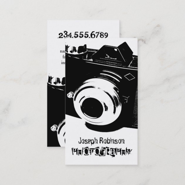 High Contrast Black White Camera Photography Business Card (back side)