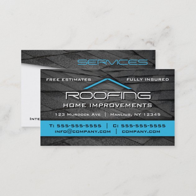Roofing Professional Business Card Blue (back side)