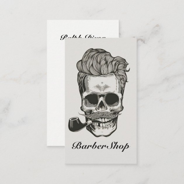 Vintage Barber Shop Skull Scissors Business Card (back side)