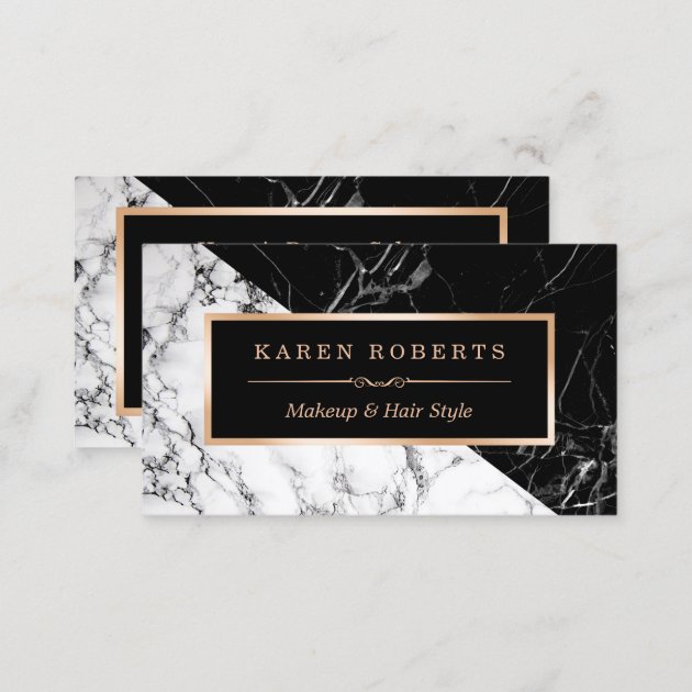 Makeup Artist Black White Marble Stunning Look Business Card (back side)