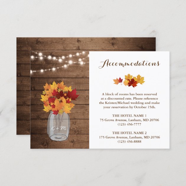 Rustic Autumn String Lights Wedding Accommodations Enclosure Card