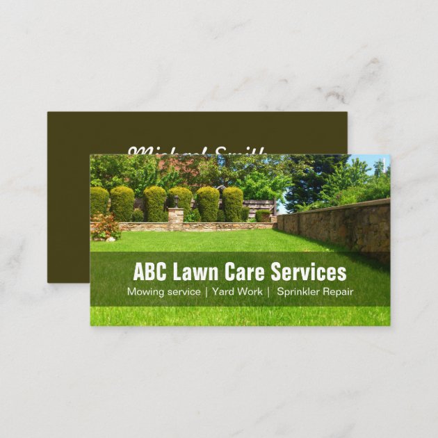 Yard Lawn Care Gardening Landscaping Green Grass Business Card (back side)