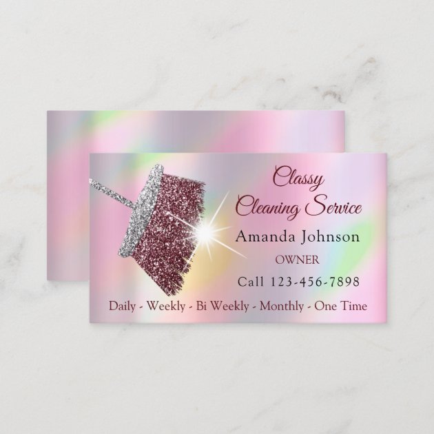 Classy Cleaning Service Maid Holograph Pink Business Card (back side)
