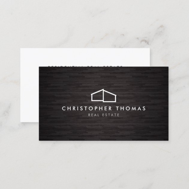 Modern Home Logo Architecture, Real Estate Dk Wood Business Card (back side)
