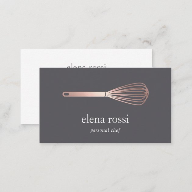 Faux Rose Gold Whisk Logo | Chef Catering Bakery Business Card (back side)