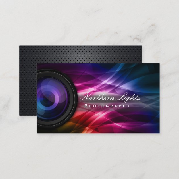 Photographer Camera Lens & Aurora Photography Business Card (back side)