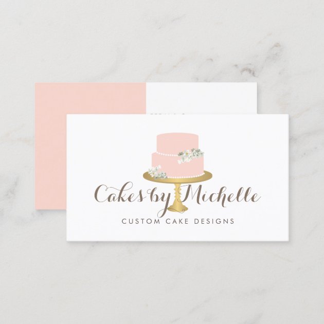 Elegant Pink Cake with Florals Cake Decorating Business Card (back side)