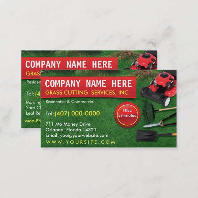 Landscaping Lawn Care Mower Business Card Template (back side)