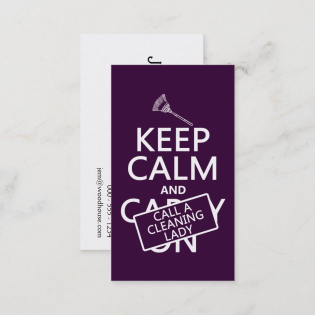 Keep Calm and Call A Cleaning Lady Business Card (back side)