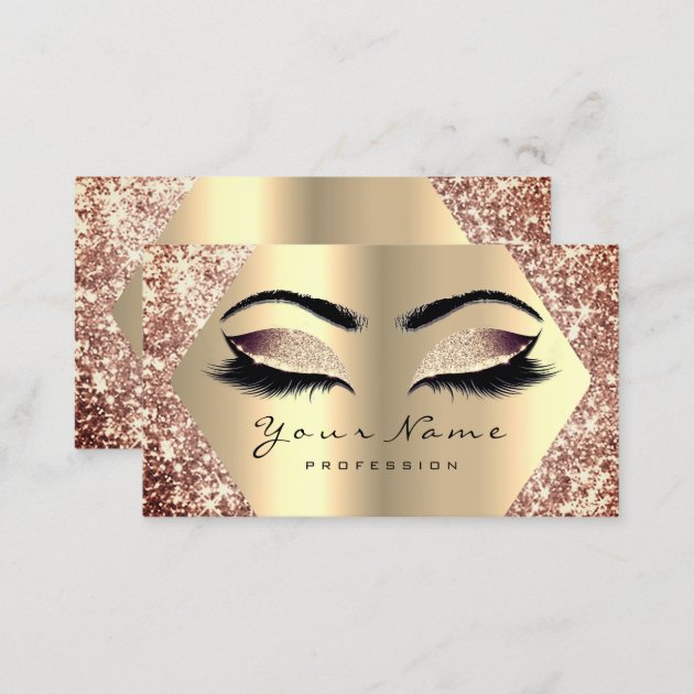 Rose Gold Glitter Makeup Artist Lashes Champaigne Business Card (back side)