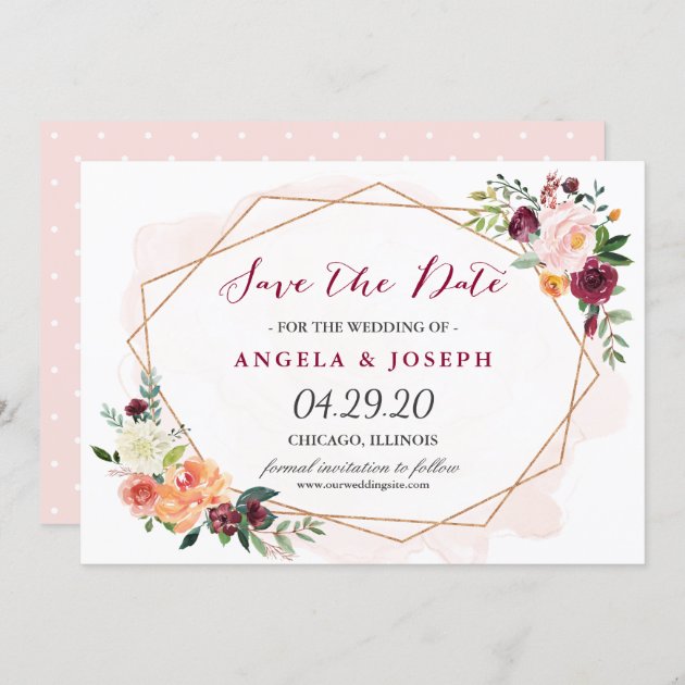 Romantic Blush Pink Floral Wedding Save The Date