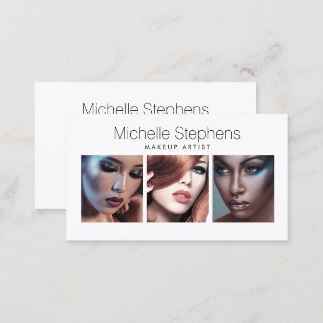 Modern Photo Trio for Makeup Artists, Stylists Business Card (back side)