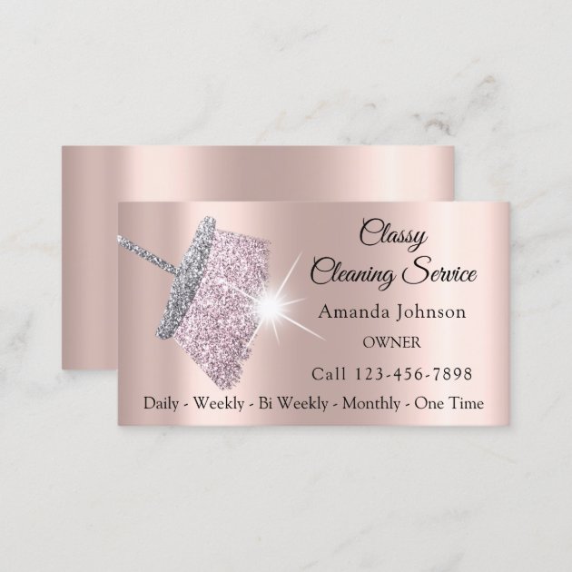 Classy Cleaning Service Maid Rose Silver Blush Business Card (back side)