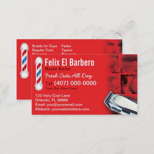 Barber Business Card (barbershop pole - clippers) (back side)