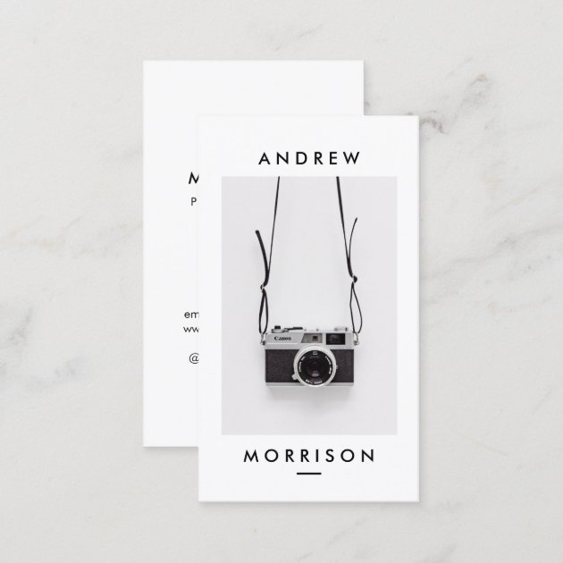 Minimalist Black and White Camera Photographer Business Card (back side)