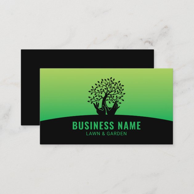 Lawn Care Hands Holding Tree Green Landscaping Business Card (back side)