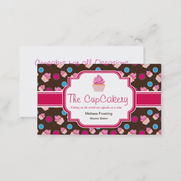 Brown and Pink Cute Cupcake Bakery Business Cards (back side)