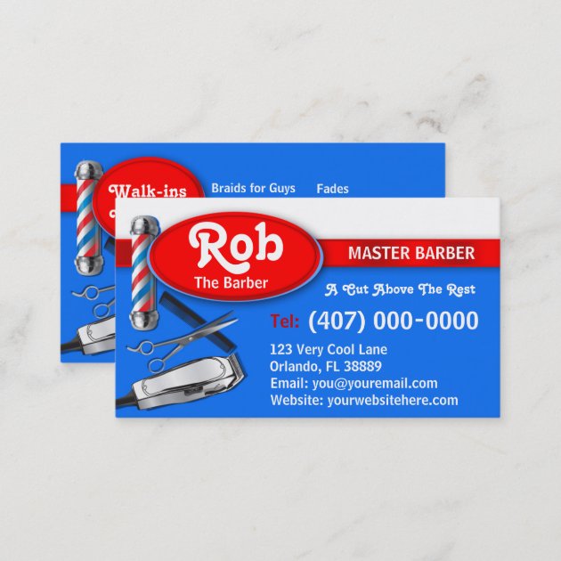 Barber Business Card (Barber pole and clippers) (back side)