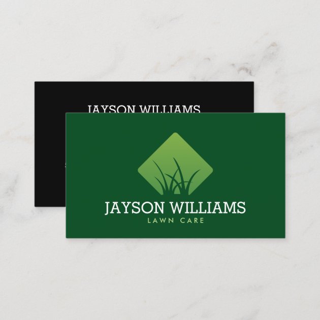 Modern Lawn Care/Landscaping Grass Logo Green Business Card (back side)