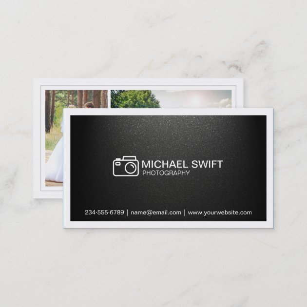 Photography Showcase Minimal Simple Matte Black Business Card (back side)