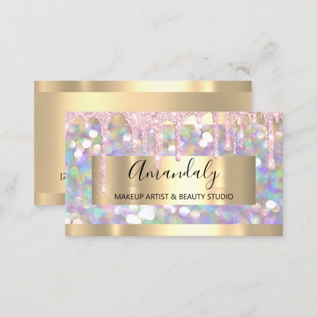 Makeup Artist Glitter Gold Framed Spark Glitter Business Card (back side)