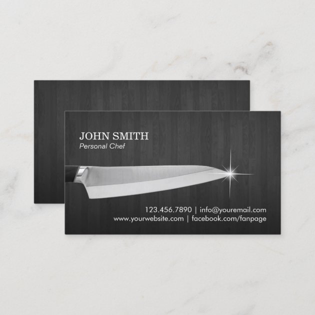 Chef Knife Catering Restaurant Elegan Dark Wood Business Card (back side)