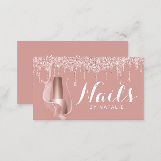 Nail Salon Modern Rose Gold Drips Manicurist Business Card (back side)