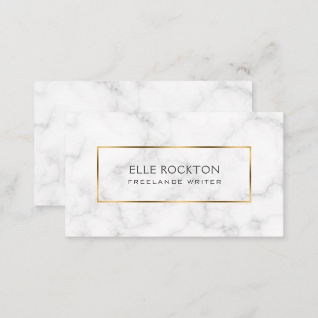 Minimalist White Marble Gold Frame Business Card (back side)
