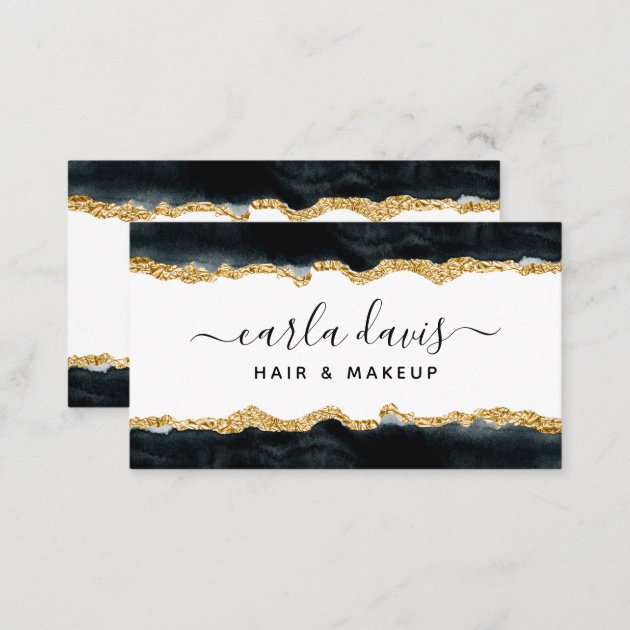 Signature Script Black And Gold Watercolor Business Card (back side)