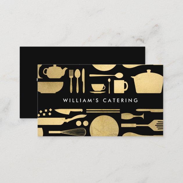 Kitchen Collage Faux Gold/Black Business Card (back side)