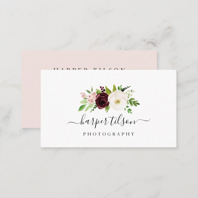 Blush Romance Floral Logo Business Card (back side)