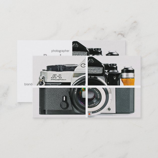 Vintage camera photography simple modern white business card (back side)