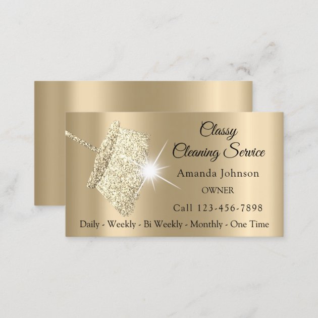 Classy Cleaning Service Maid Sepia Gold Spark Business Card (back side)