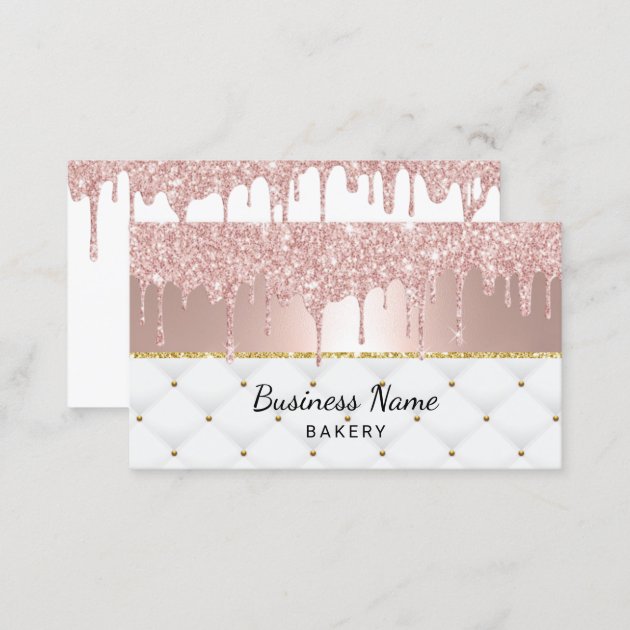 Bakery Pastry Chef Modern Rose Gold Drips #2 Business Card (back side)