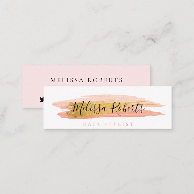 trendy gold and pink hair stylist business card (back side)