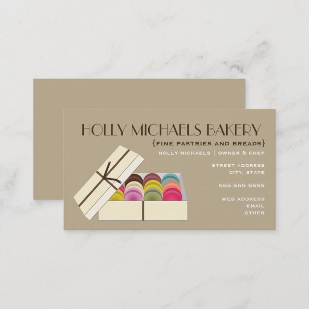 Fine Bakery Business Card - One Dozen Macarons (back side)