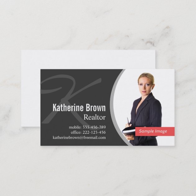 Modern Professional Realtor Monogram Photo Business Card (back side)
