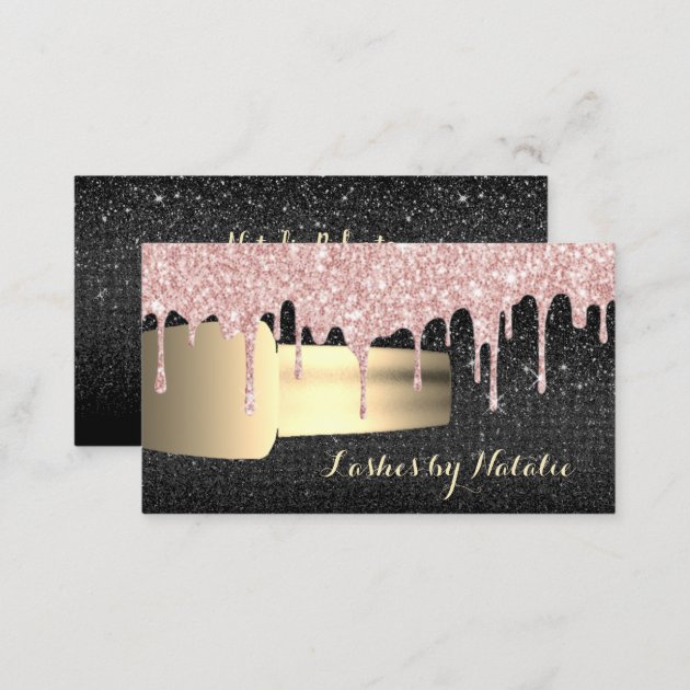 Nail Polish Rose Gold Drips Chic Black Manicurist Business Card (back side)