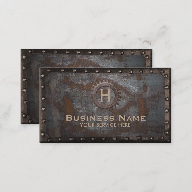Construction Vintage Monogram Rusty Metal Business Card (back side)
