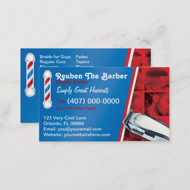 Barbershop Barber (Barber pole and clippers) Business Card (back side)