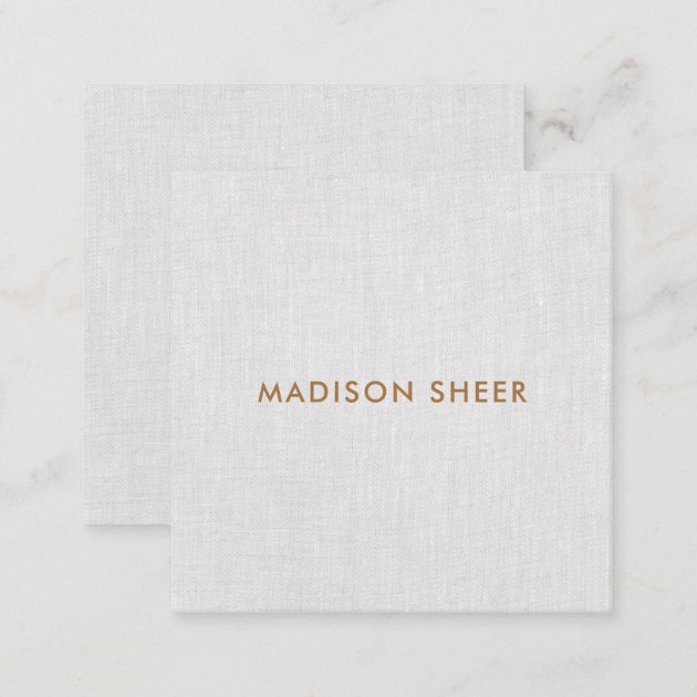 Simple Modern Gray Linen, Minimalist Professional Square Business Card (back side)