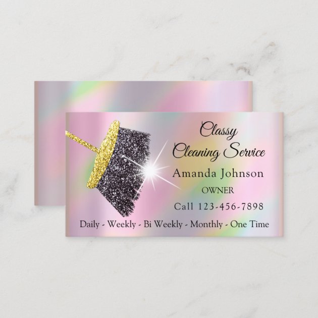 Classy Cleaning Service Maid Holographic Rose Business Card (back side)