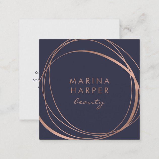 Modern Faux Rose Gold Abstract Square Business Card (back side)