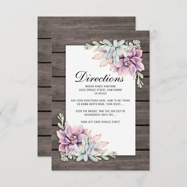 Rustic Succulent Floral Wedding Directions Enclosure Card
