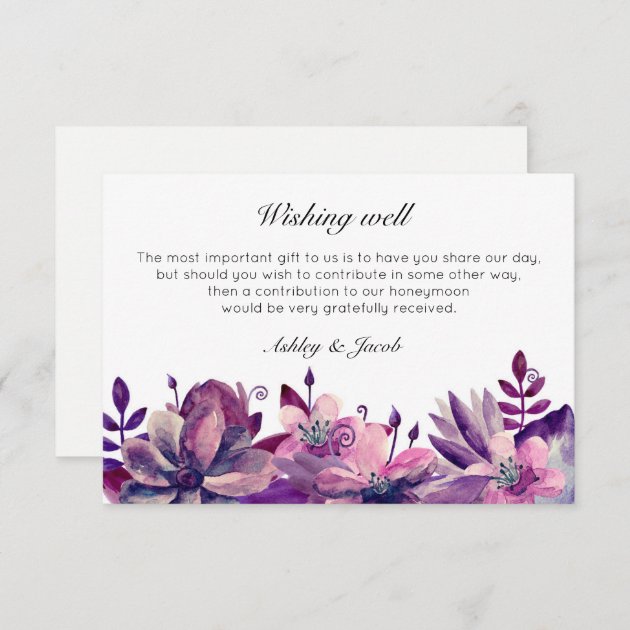 Floral Wishing Well. Wedding Inserts. Purple Enclosure Card